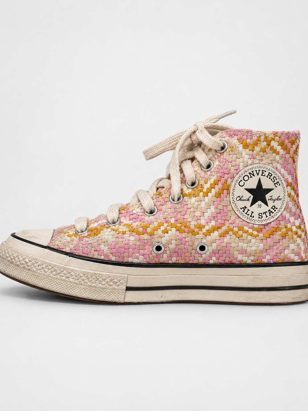 Converse Chuck 70 Hi Culture Weave Pink Yellow Woven High Top Sneakers - Picture 4 of 8